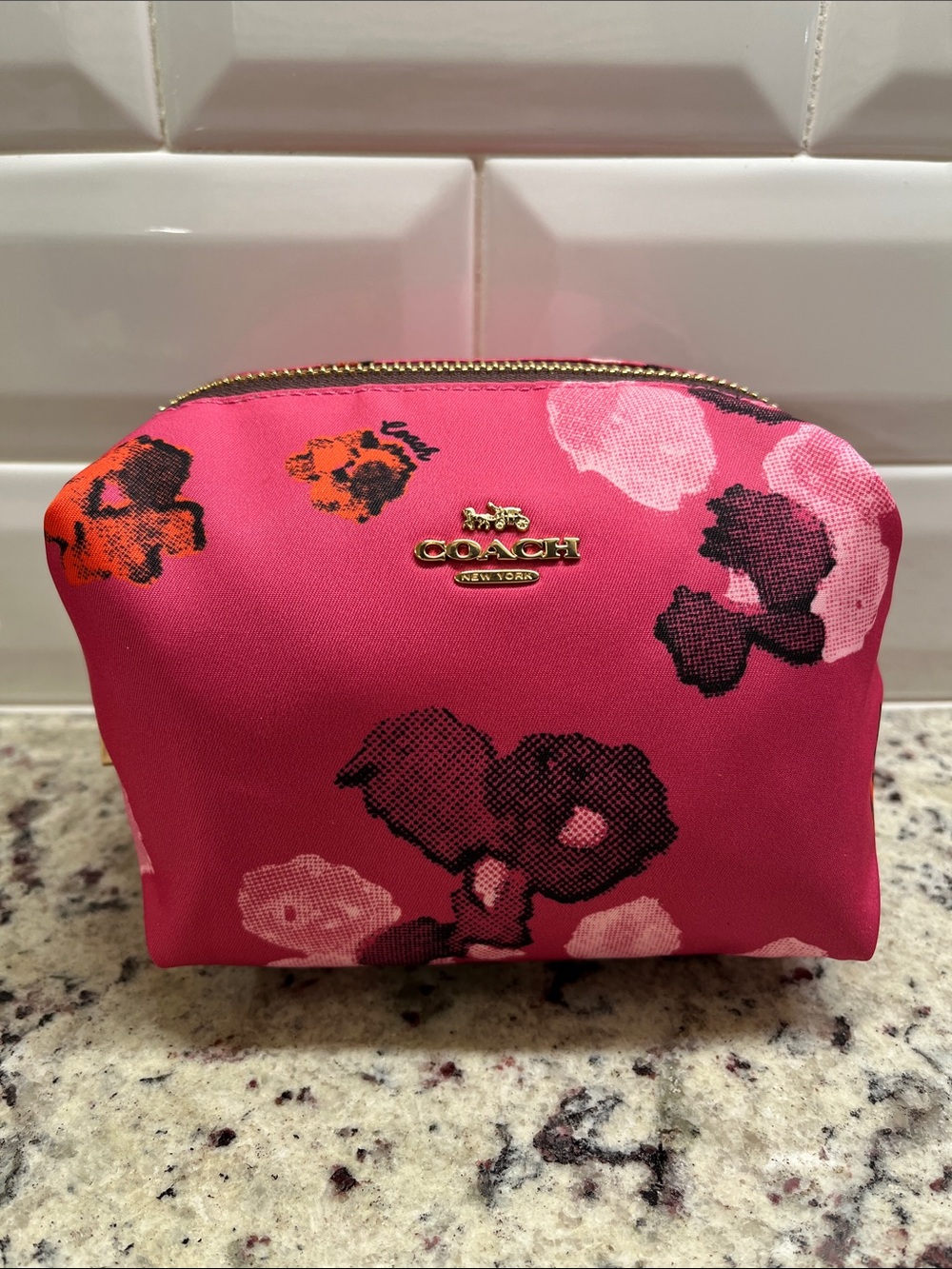 Coach Small Boxy Pink Floral Cosmetic Case NWOT